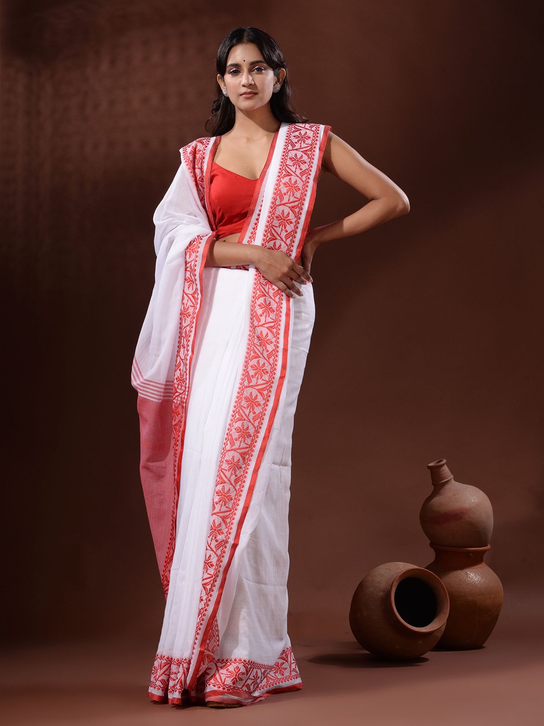 

Charukriti Pure Cotton Saree, White