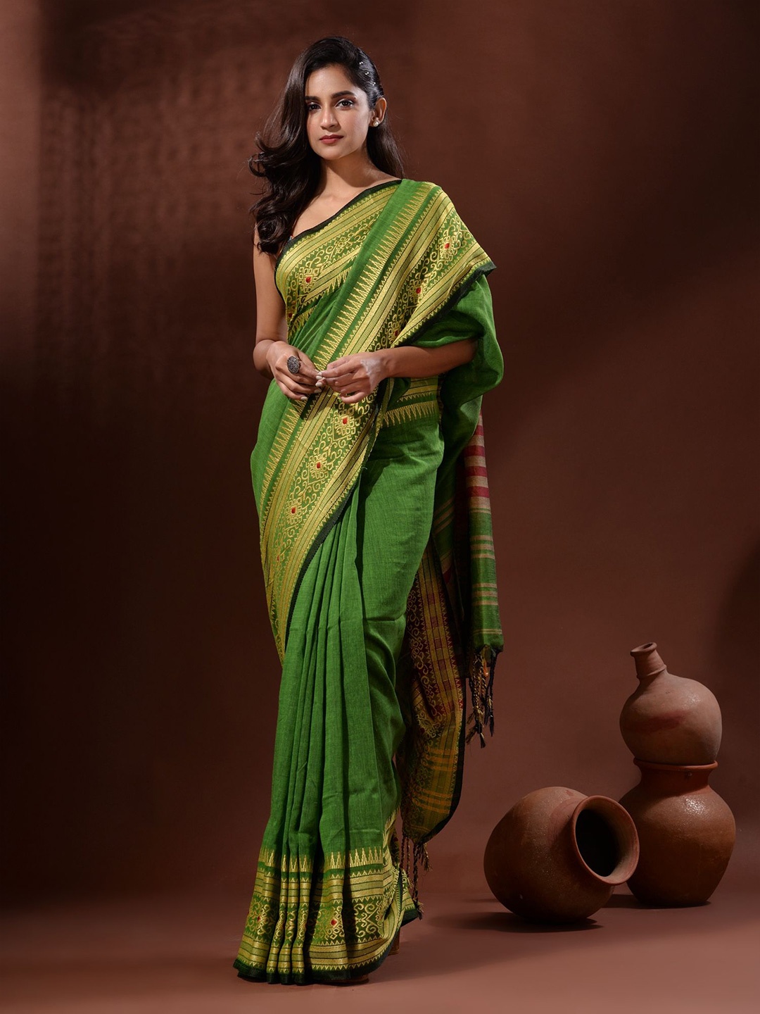 

Charukriti Pure Cotton Saree, Green