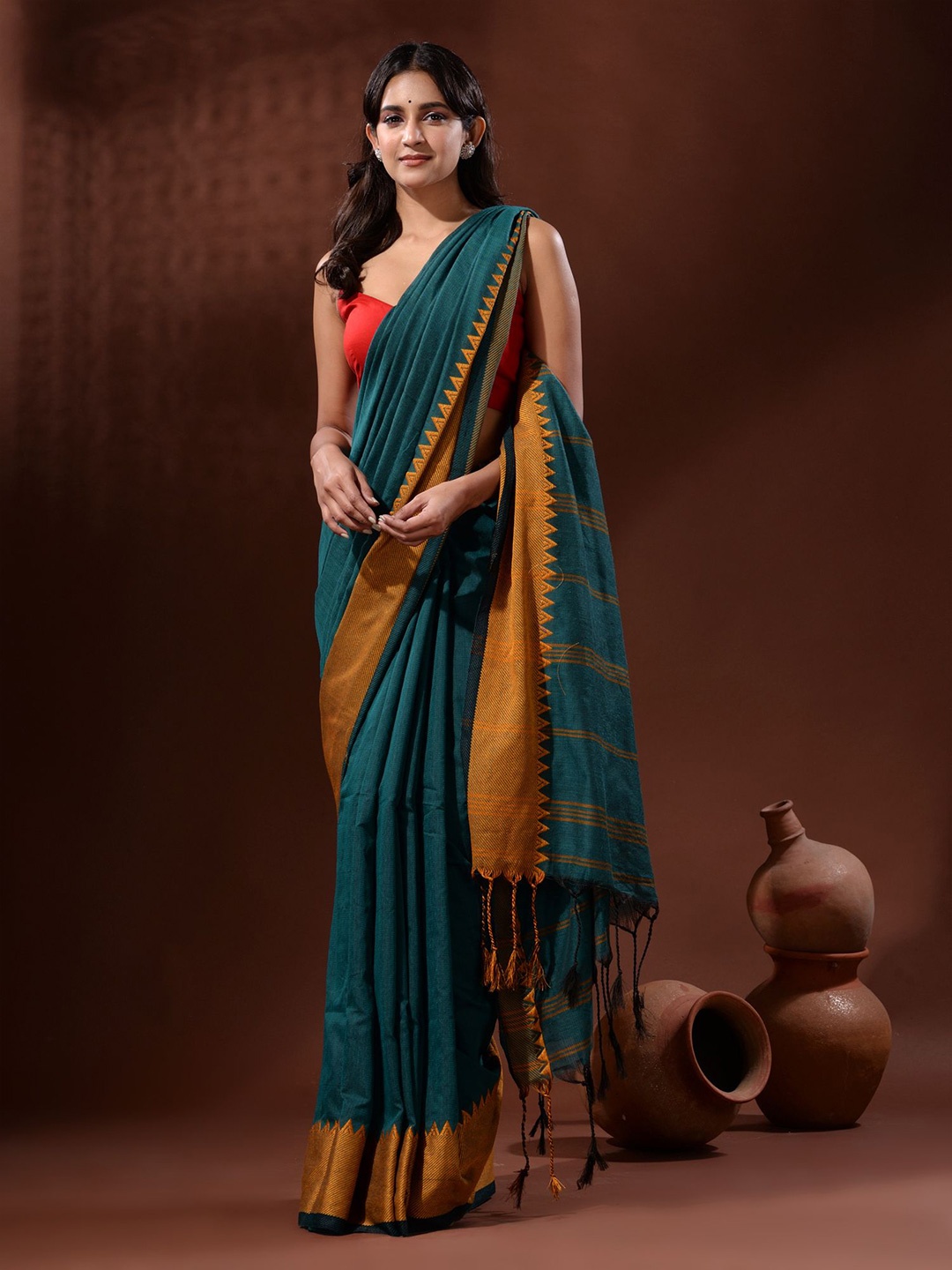 

Charukriti Pure Cotton Saree, Teal