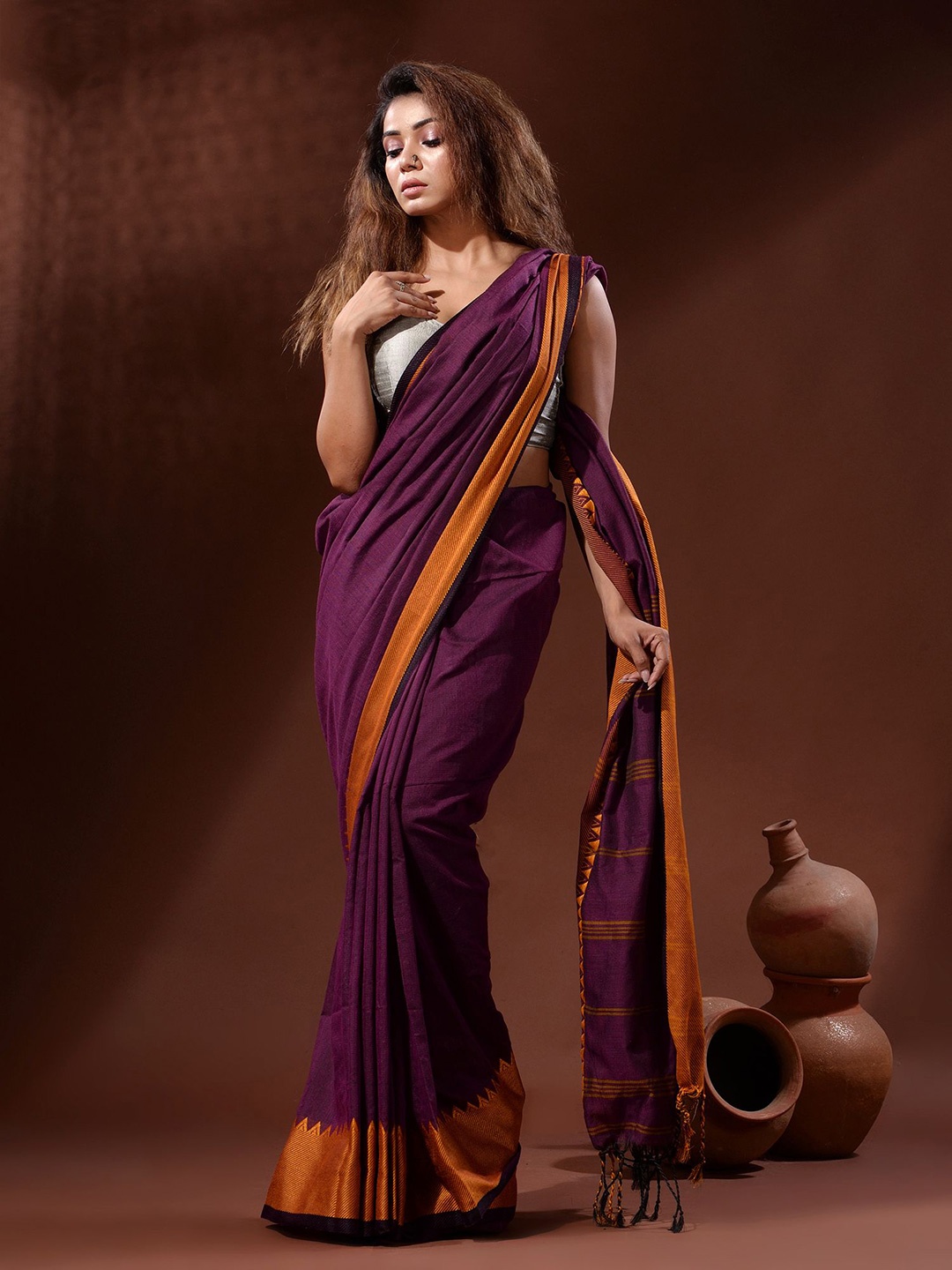 

Charukriti Zari Pure Cotton Saree, Purple