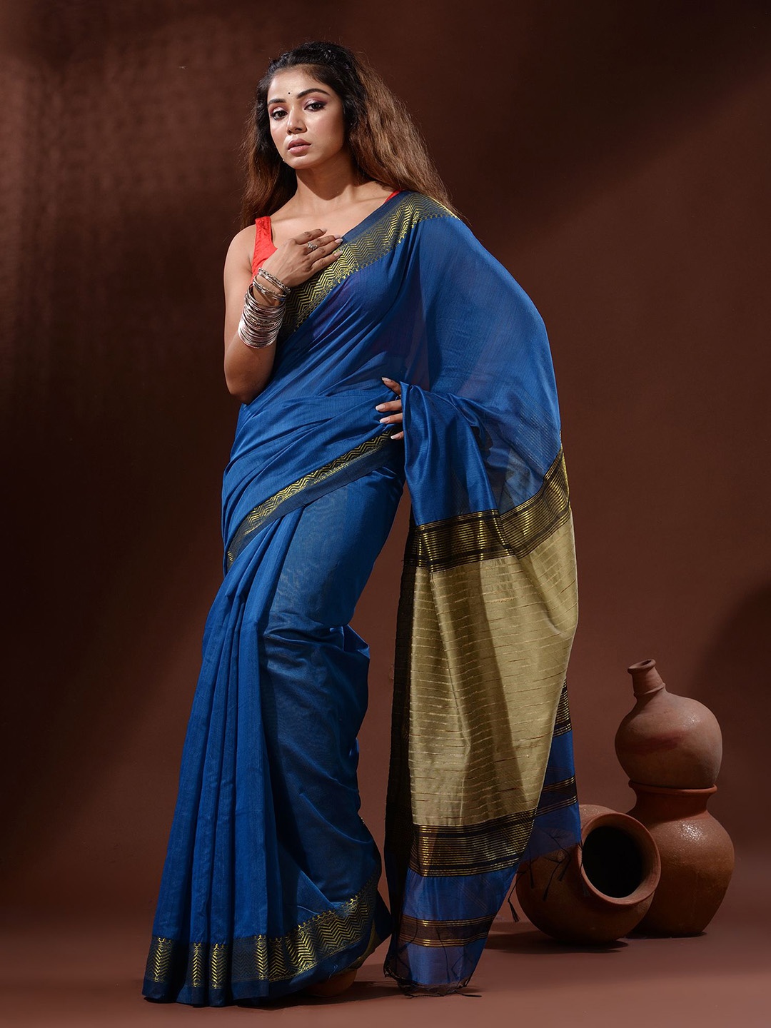 

Charukriti Zari Silk Cotton Saree, Blue
