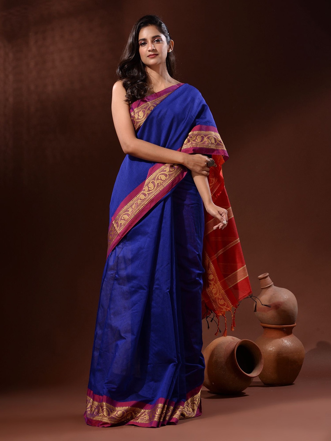 

Charukriti Zari Silk Cotton Saree, Blue