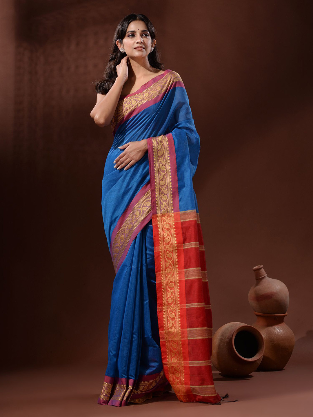 

Charukriti Silk Cotton Saree, Blue