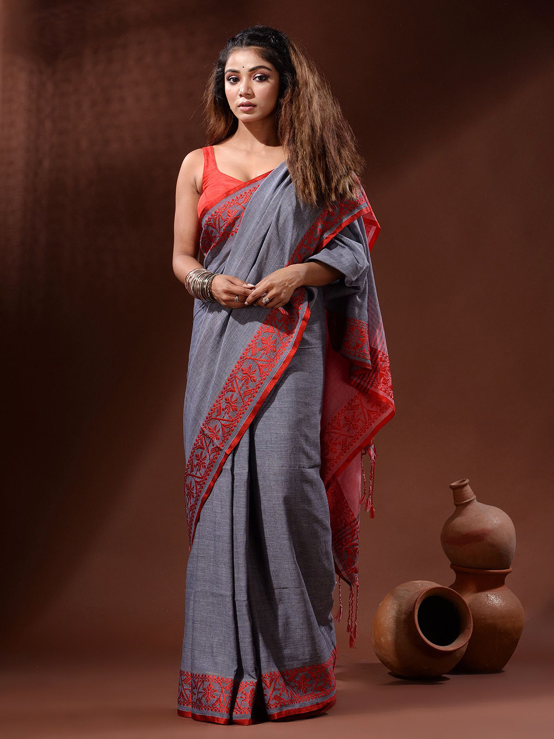 

Charukriti Pure Cotton Saree, Grey