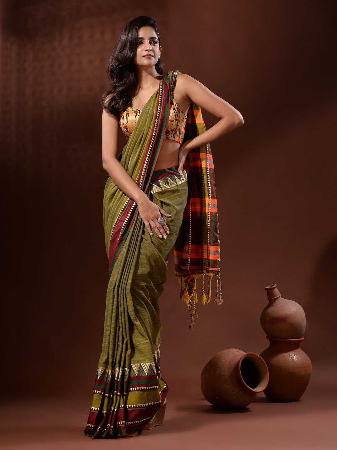 

Charukriti Pure Cotton Saree, Green