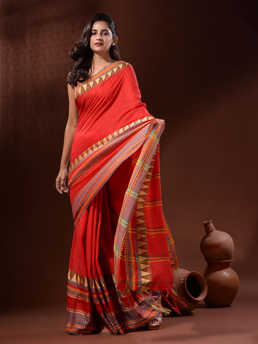 

Charukriti Pure Cotton Saree, Red