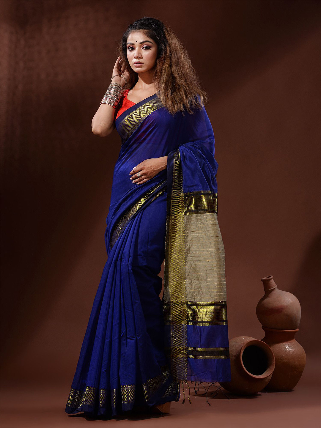 

Charukriti Zari Silk Cotton Saree, Blue