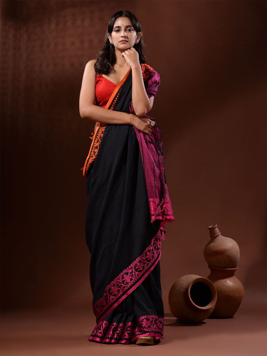 

Charukriti Pure Cotton Saree, Black