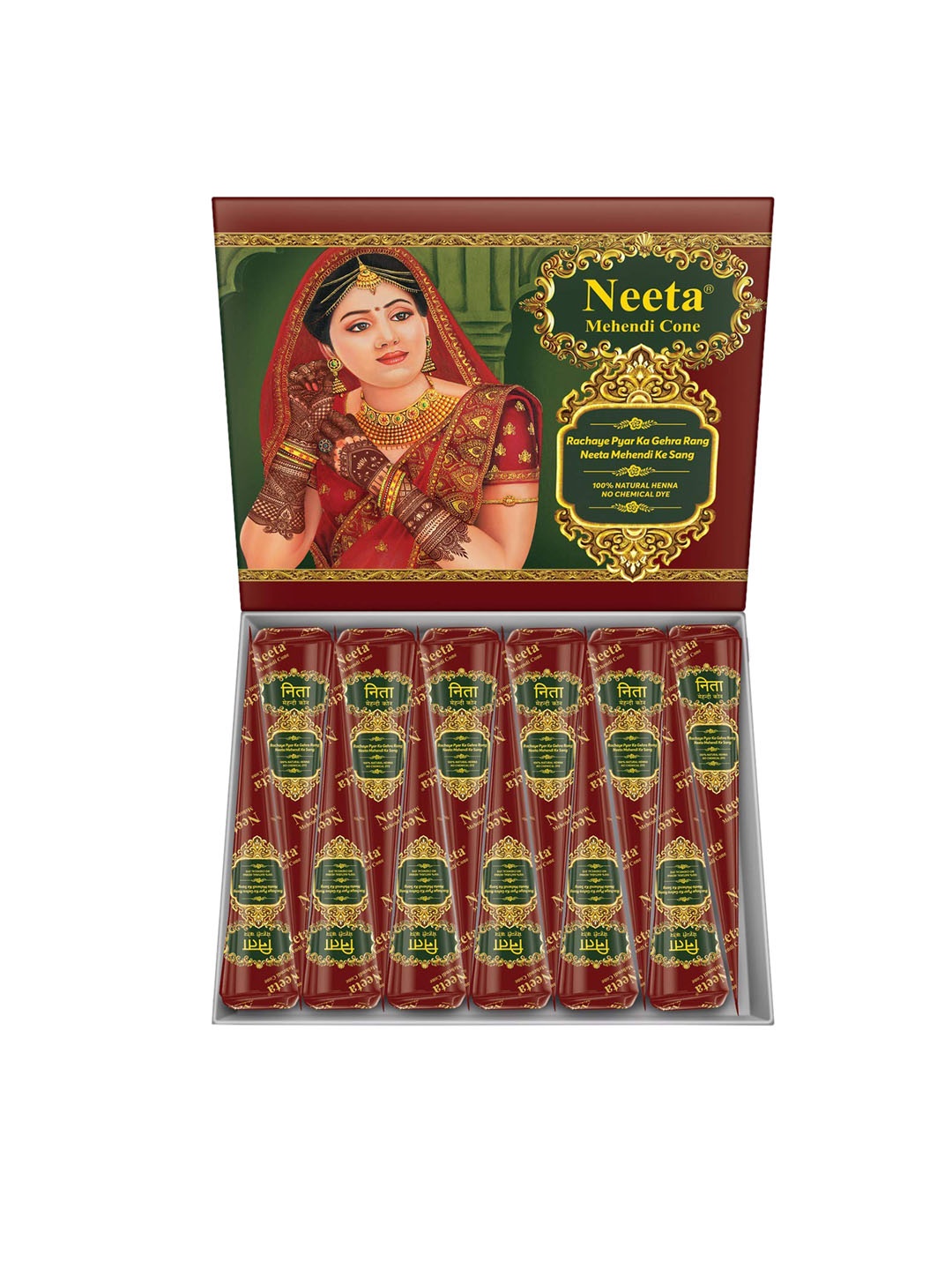 

Neeta Mehendi Cone Set Of 12 Henna Temporary Tettoo Mehendi, Brown