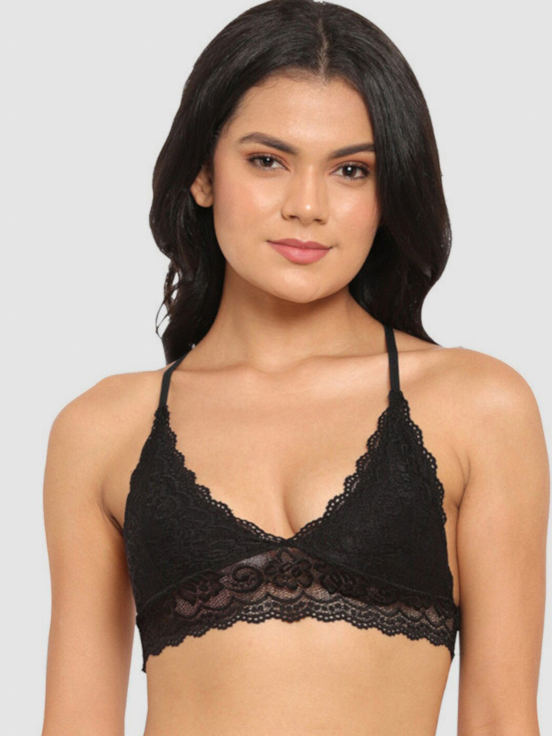 

N-Gal Floral Non-Padded Non-Wired Anti Odour Bralette Bra, Black