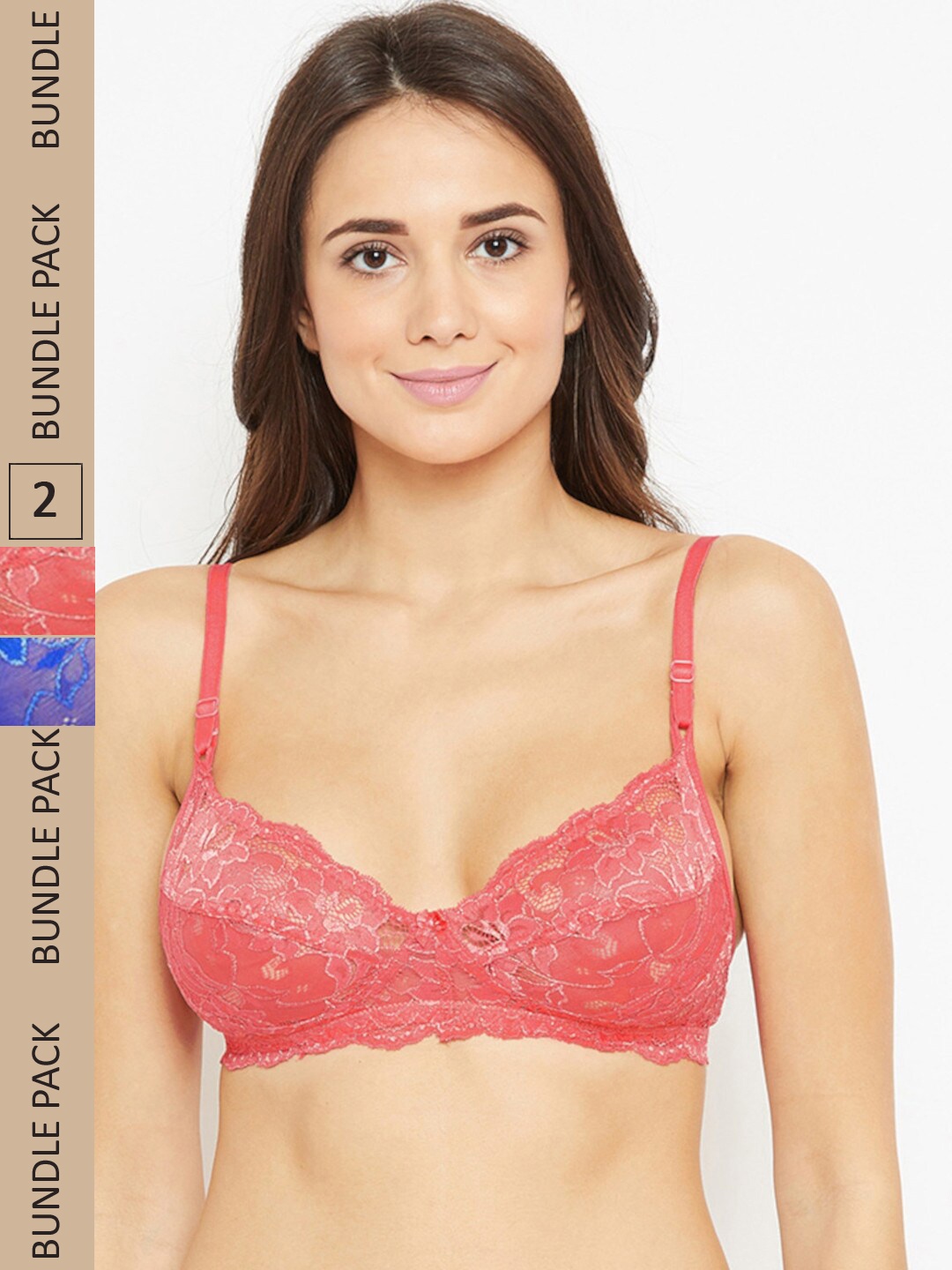 

N-Gal Pack Of 2 Floral Non Padded Bralette Bra, Blue