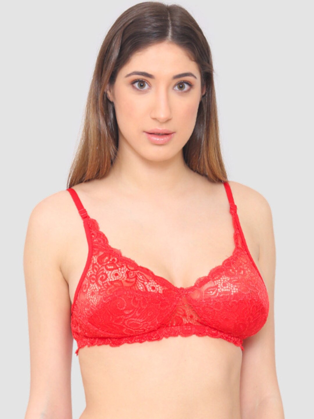 

N-Gal Floral Non Padded Bralette Bra, Red