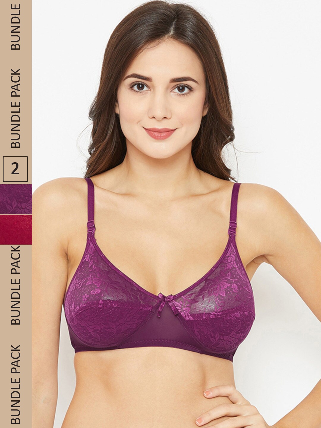 

N-Gal Pack Of 2 Floral Non Padded Bralette Bra, Maroon