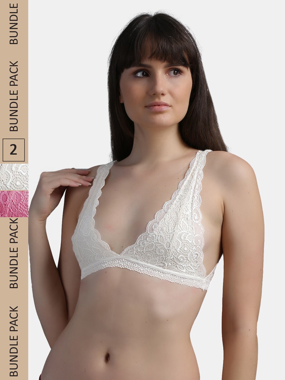 

N-Gal Pack Of 2 Floral Bralette Bra, Pink