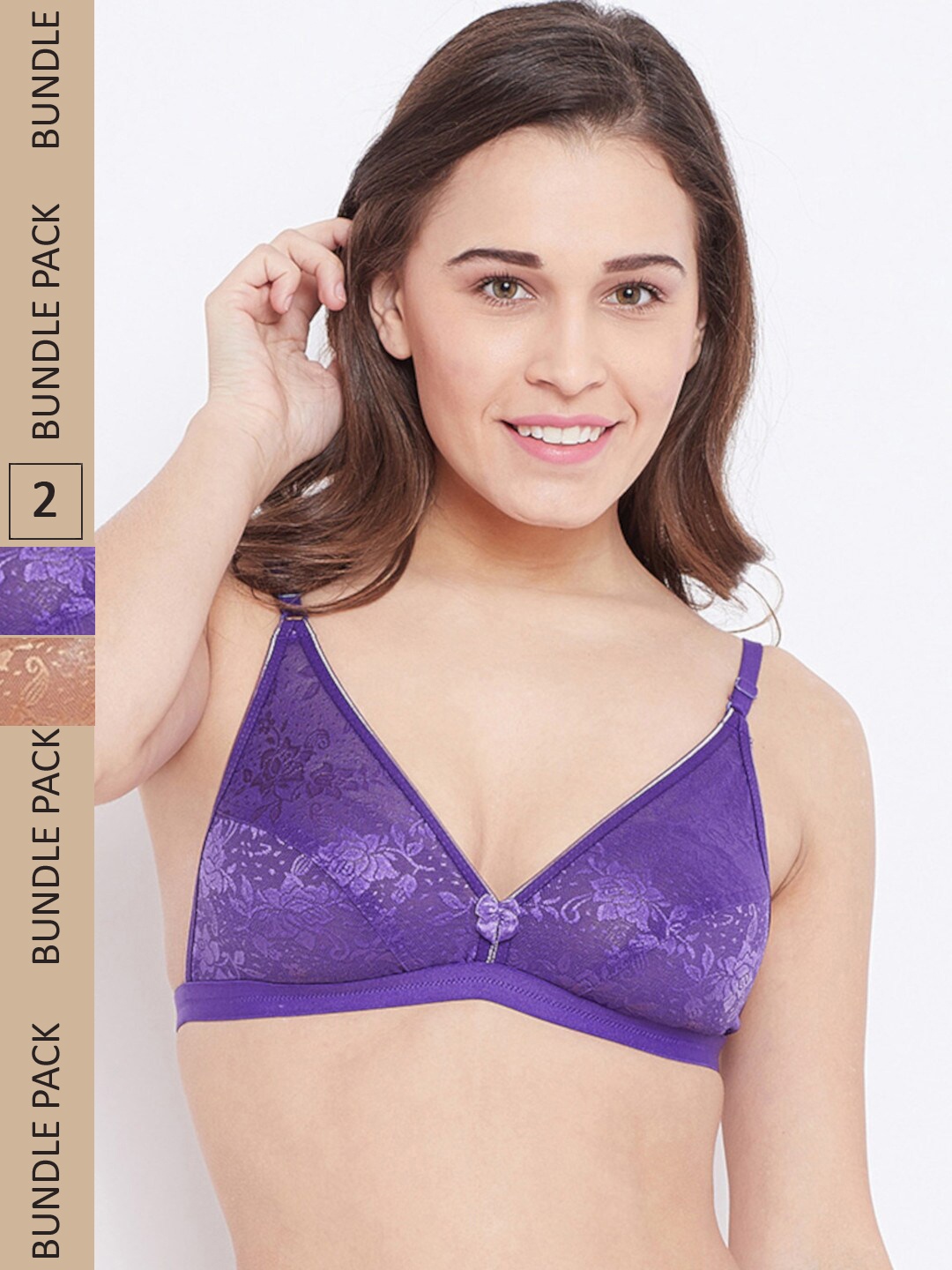 

N-Gal Pack Of 2 Floral Bralette Anti-Odour Bra, Beige