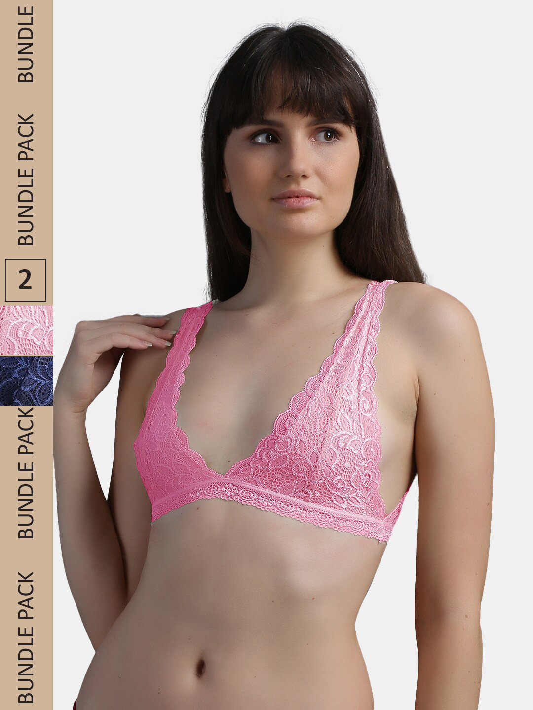 

N-Gal Pack Of 2 Non Padded Anti Odour Bralette Bra, Navy blue