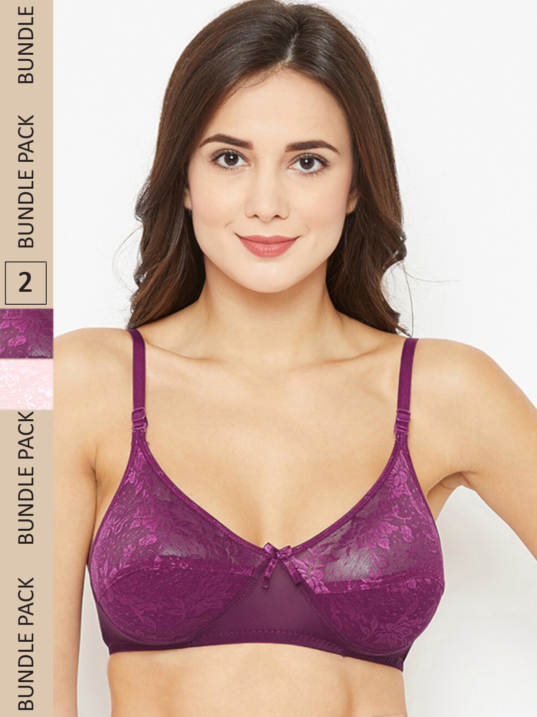 

N-Gal Pack Of 2 Self Design Non Padded Anti Odour Bralette Bra, Purple