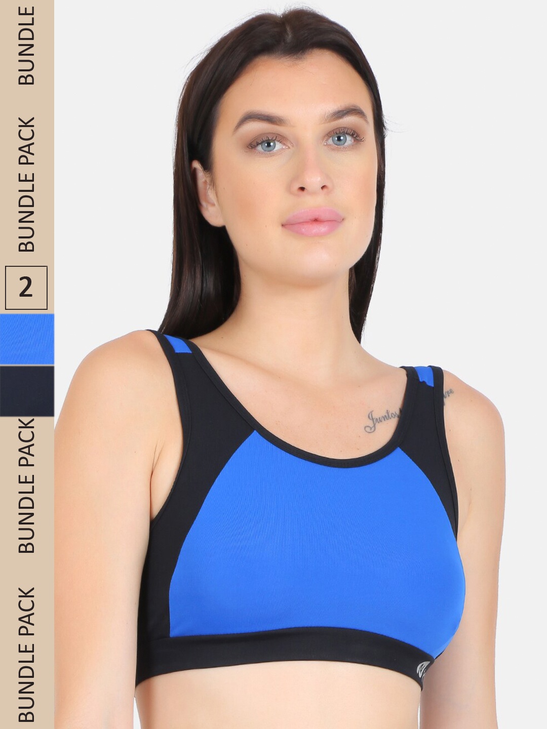 

N-Gal Pack Of 2 Colourblocked Dry Fit Workout Sports Bra, Navy blue