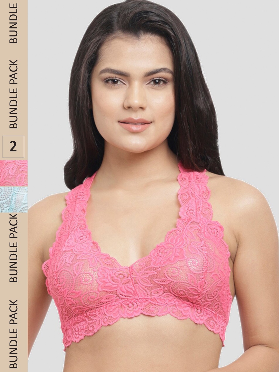 

N-Gal Pack of 2 Floral Non-Wired Anti Odour Bralette, Blue
