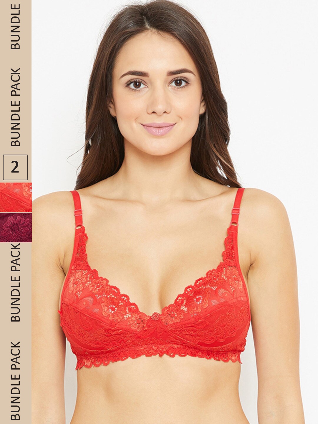 

N-Gal Pack of 2 Floral Bralette Bra, Maroon