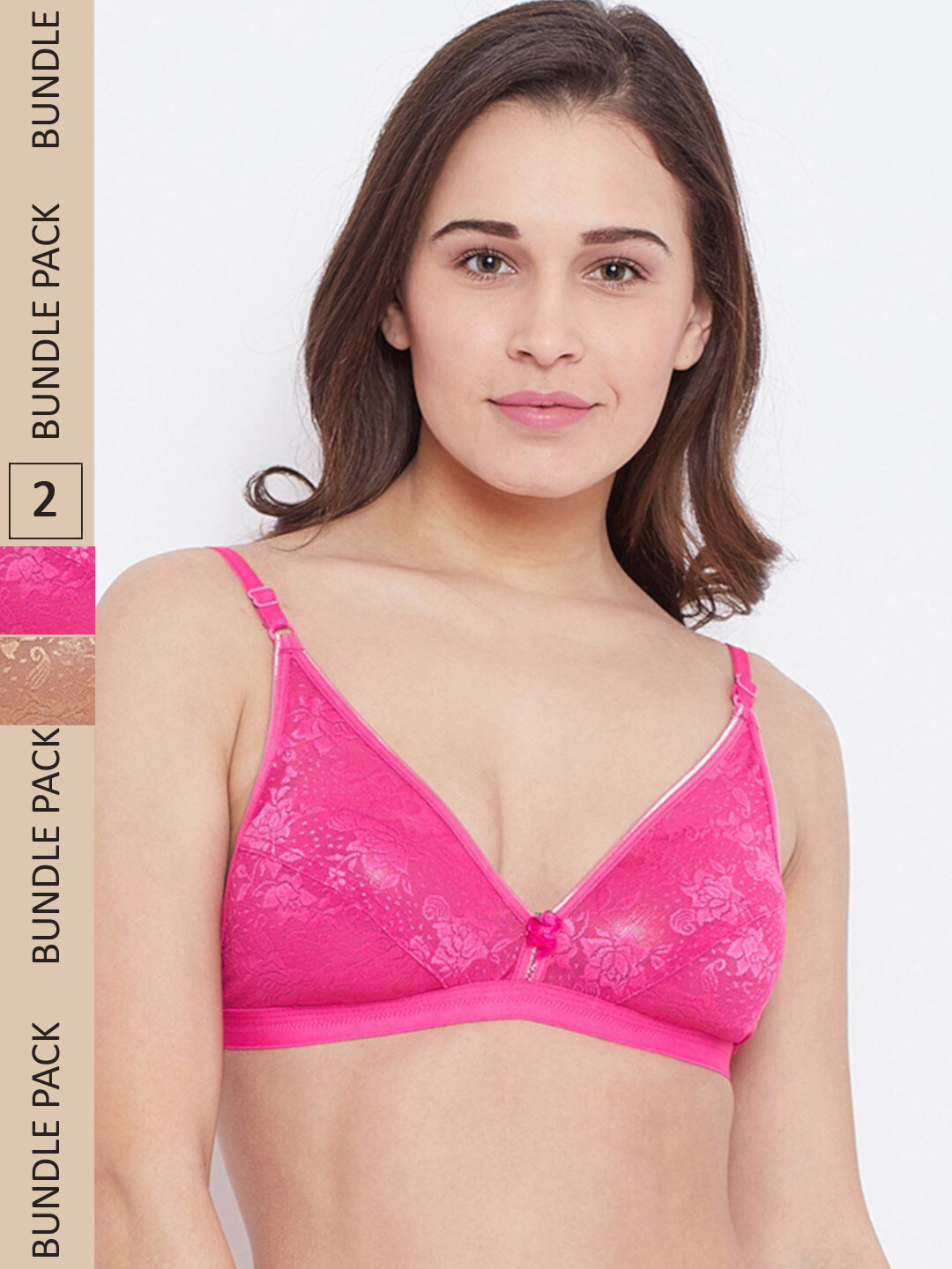 

N-Gal Pack of 2 Floral Bralette Bra, Beige