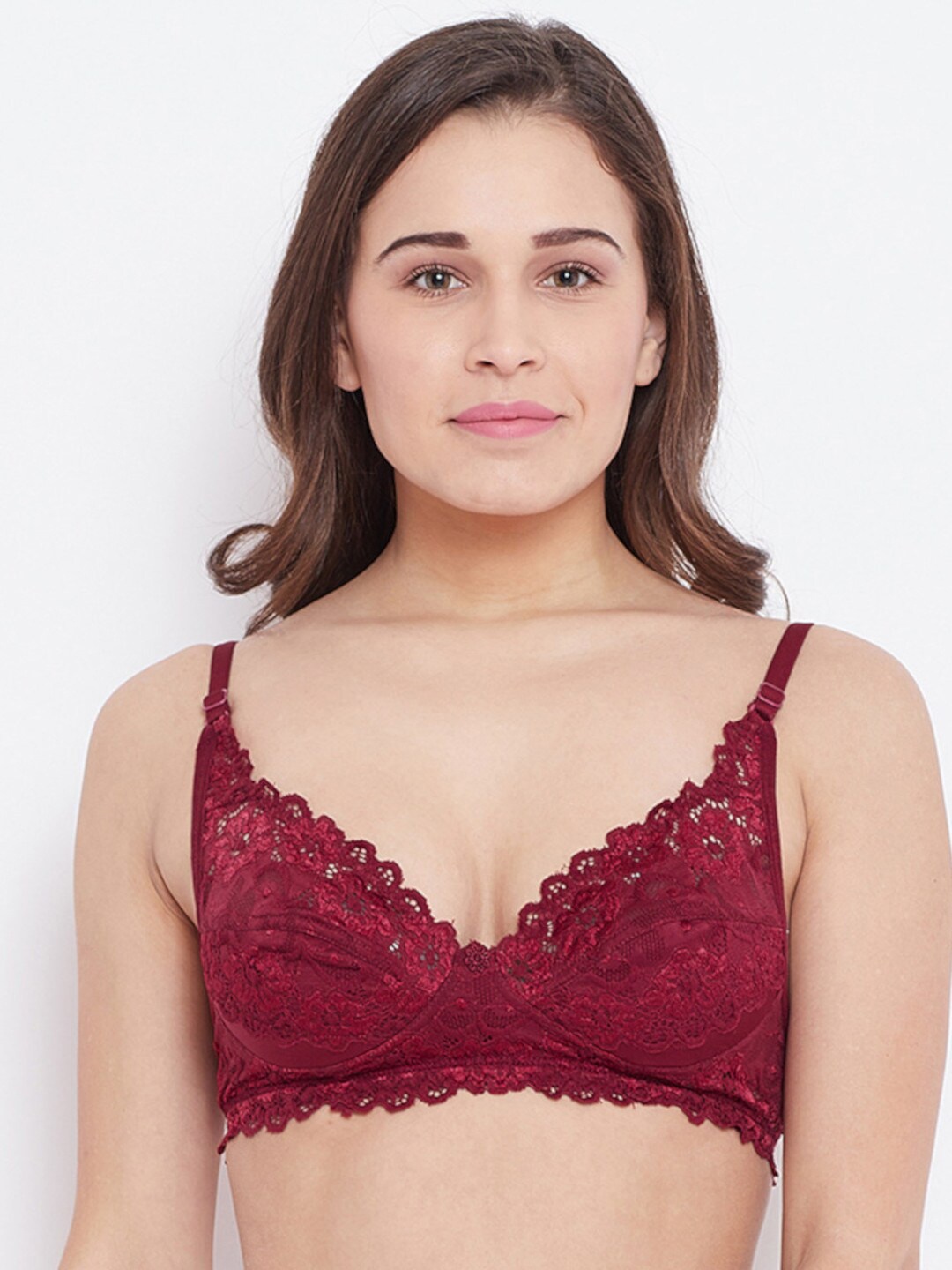 

N-Gal Floral Lace Bralette Bra, Maroon