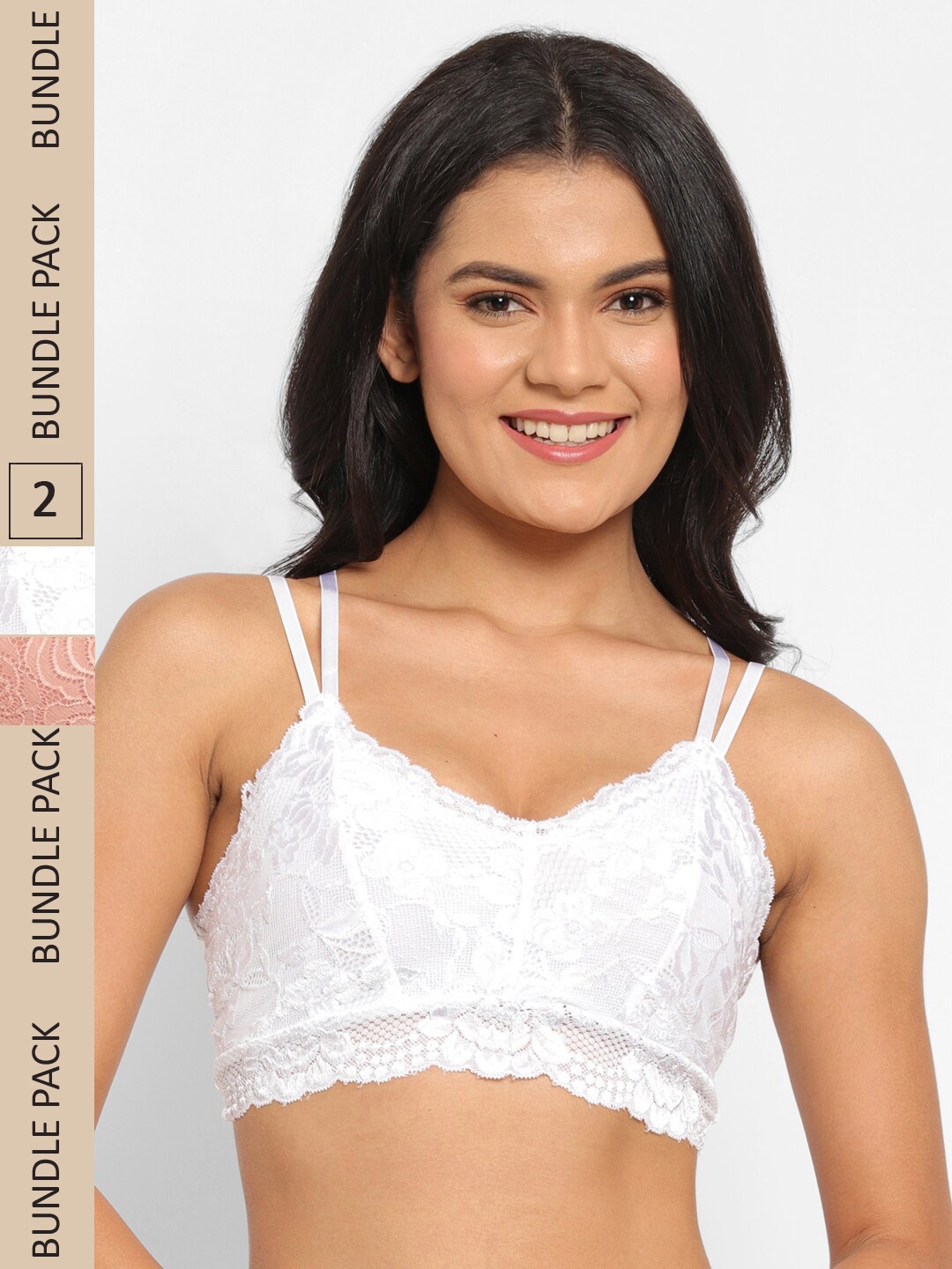 

N-Gal Pack of 2 Floral Bralette Bra, Beige