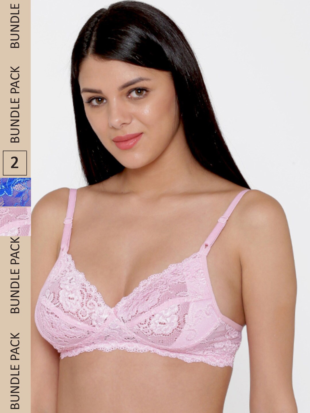 

N-Gal Pack of 2 Floral Bralette Bra, Blue