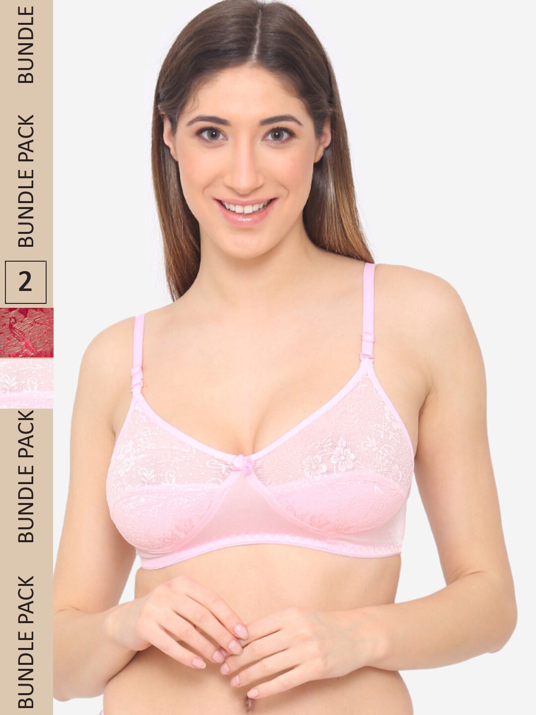 

N-Gal Pack of 2 Floral Bralette Bra, Maroon