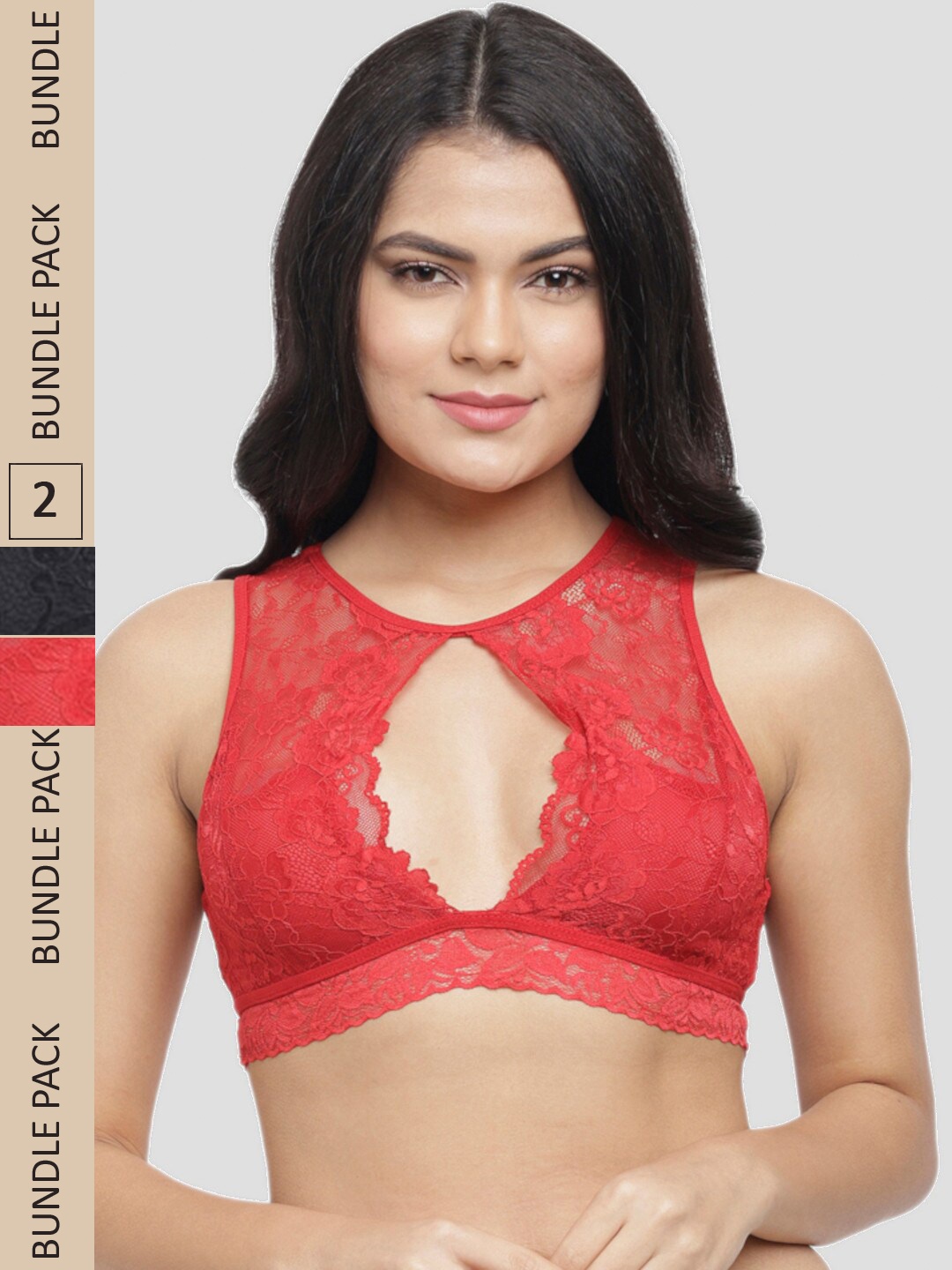 

N-Gal Pack Of 2 Floral Anti-Odour Bralette Bra, Black