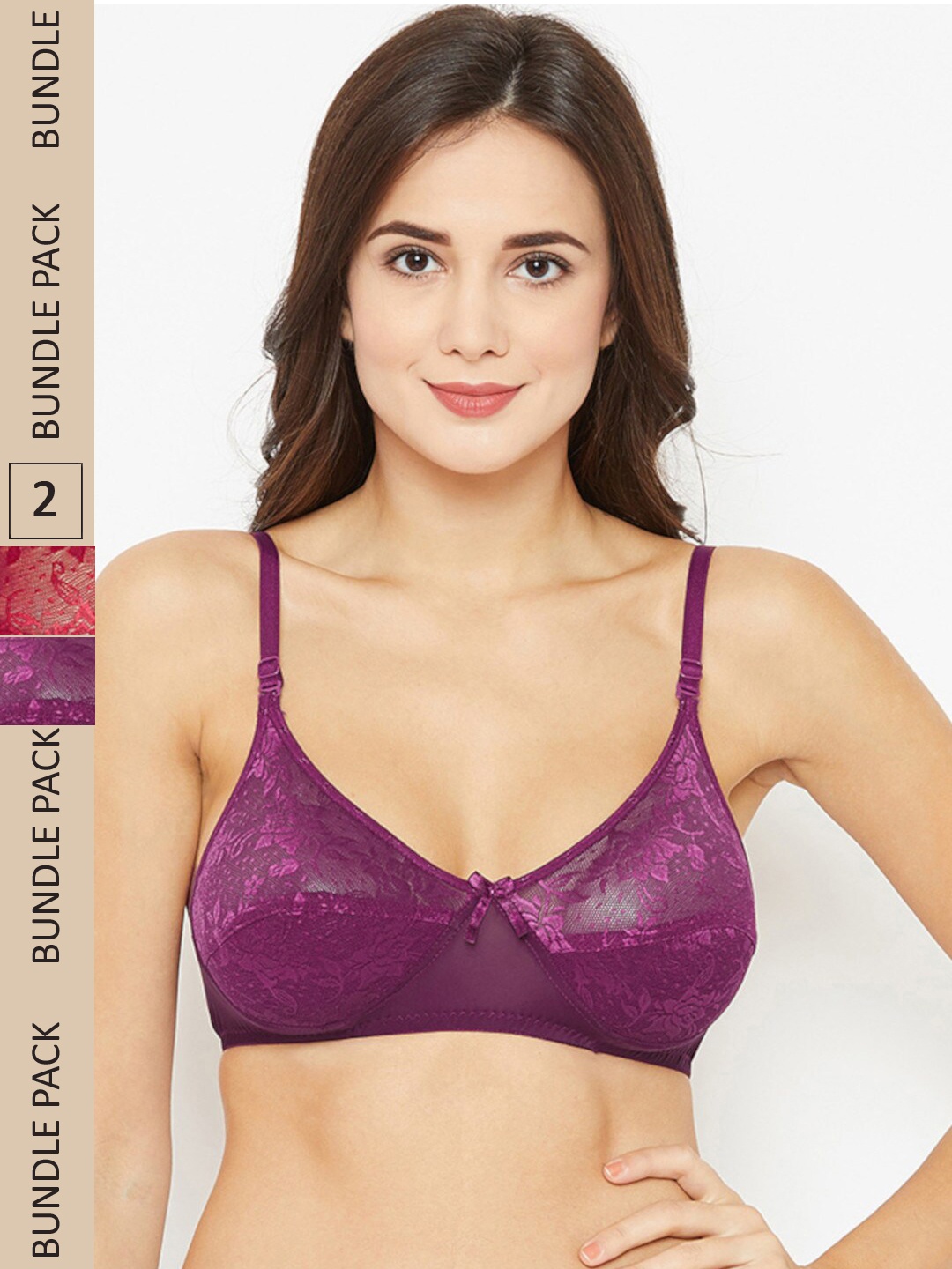 

N-Gal Pack Of 2 Floral Heavily Padded Anti-Odour T-Shirt Bra, Maroon