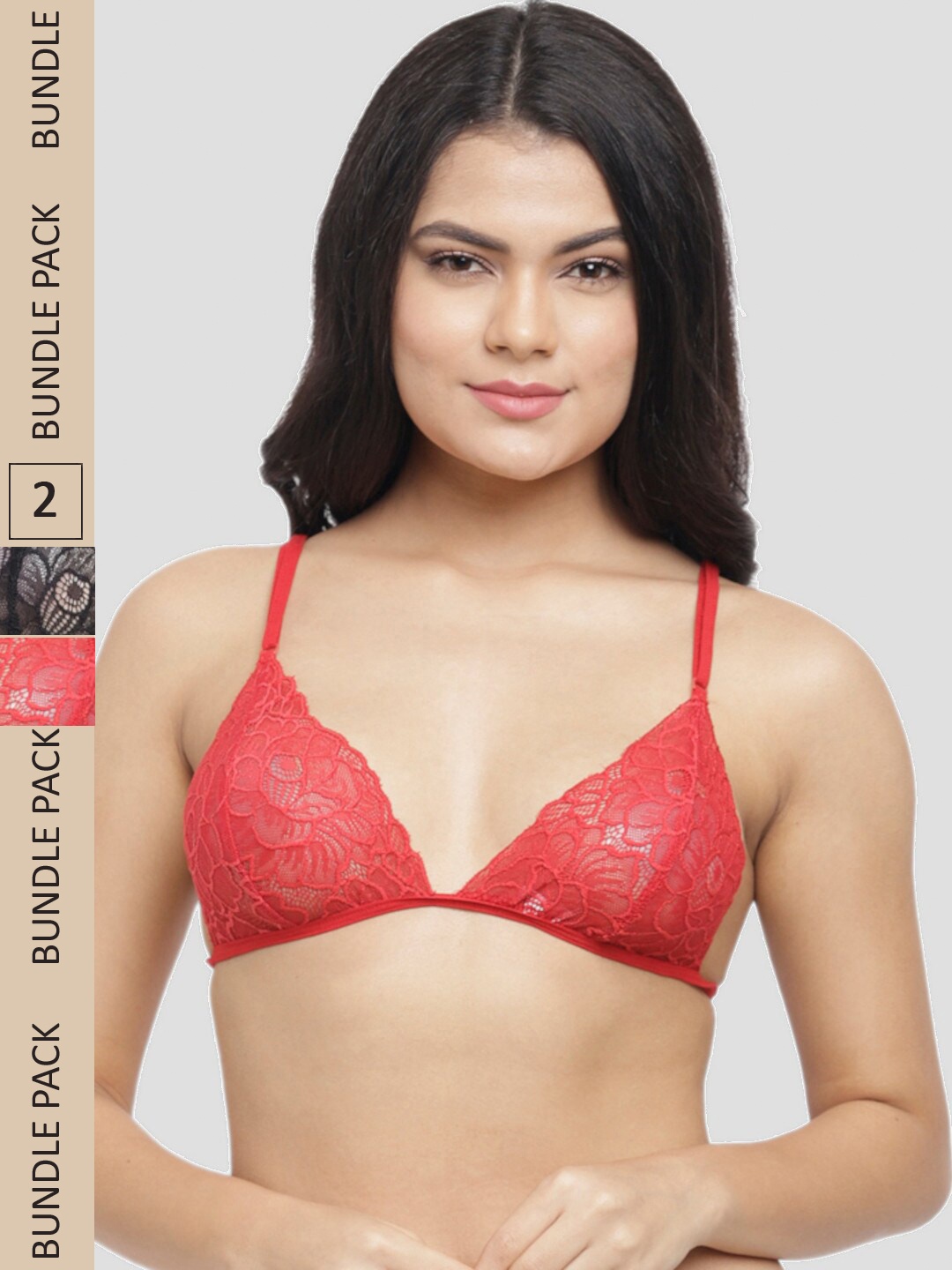 

N-Gal Pack Of 2 Floral Anti-Odour Bralette Bra, Black