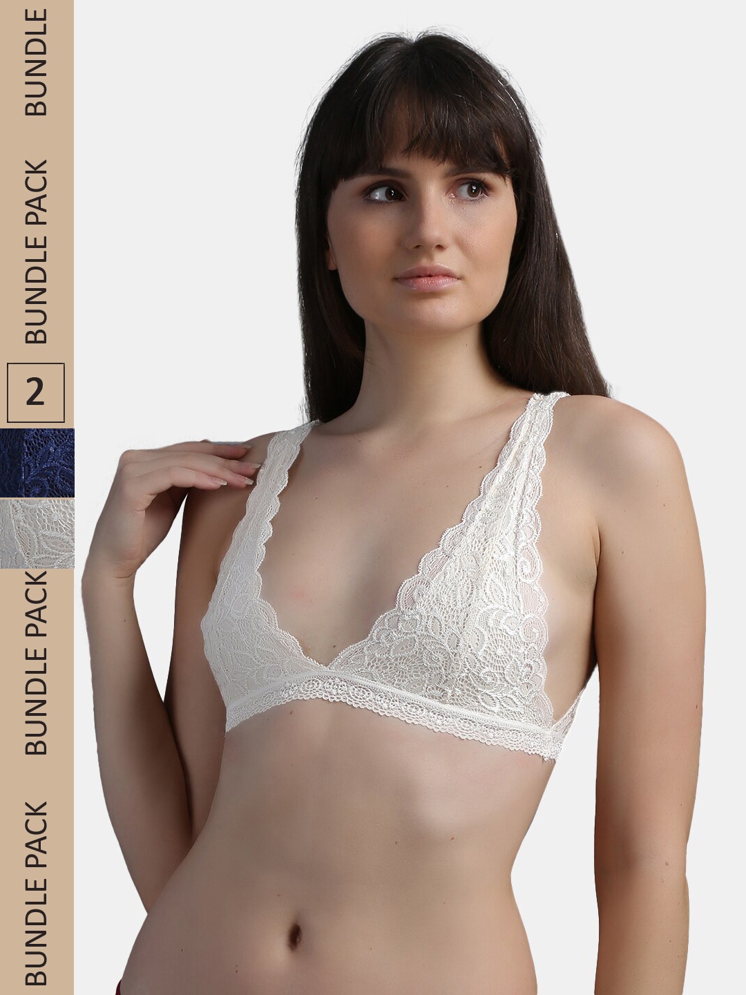 

N-Gal Pack Of 2 Floral Anti-Odour Bralette Bra, Navy blue