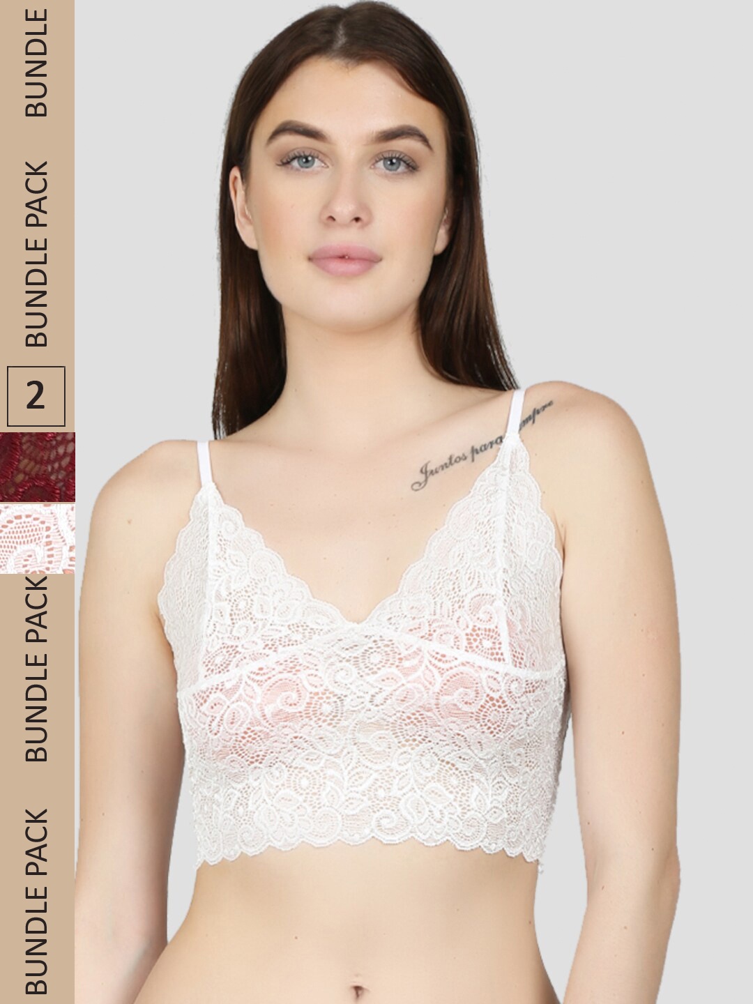 

N-Gal Pack Of 2 Floral Anti-Odour Bralette Bra, Maroon