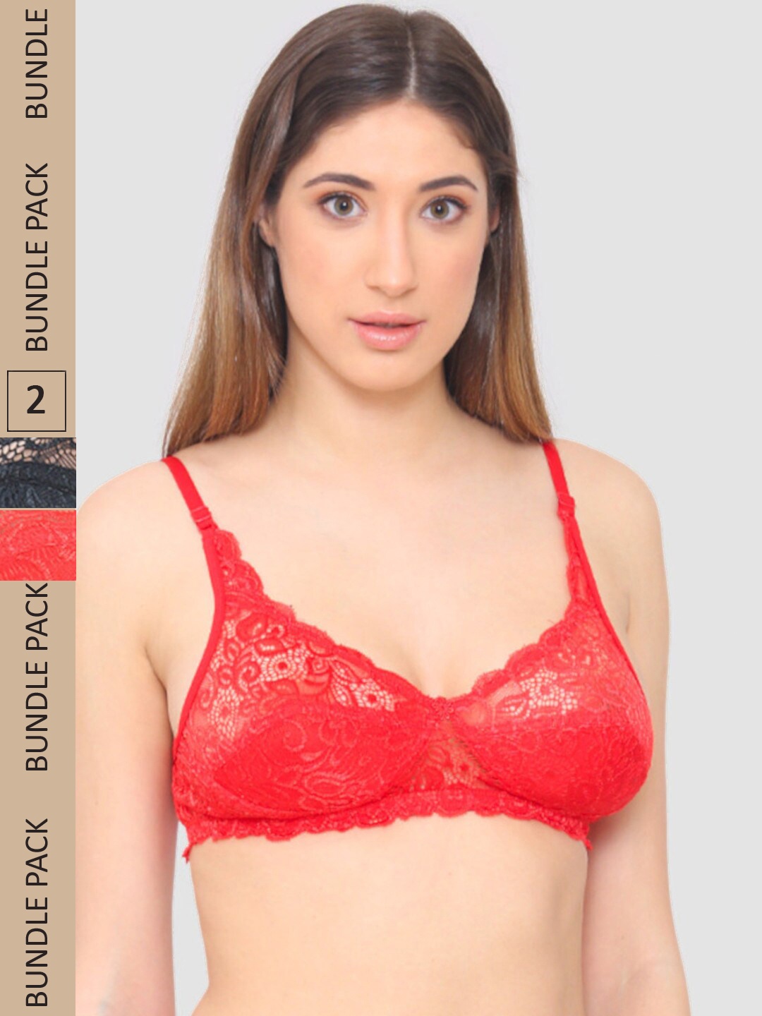 

N-Gal Pack Of 2 Floral Anti-Odour Bralette Bra, Red
