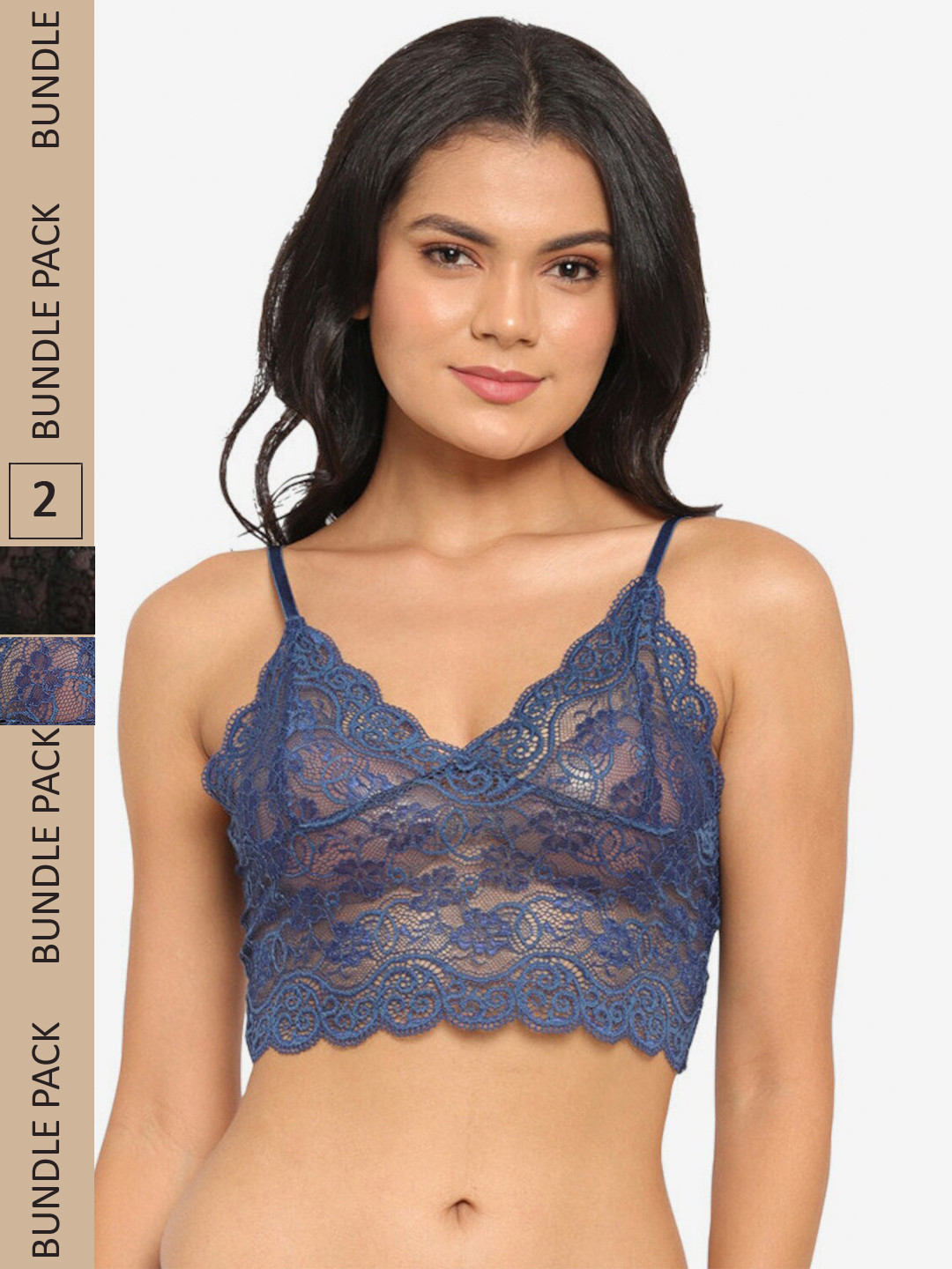 

N-Gal Pack Of 2 Floral Anti-Odour Bralette Bra, Black