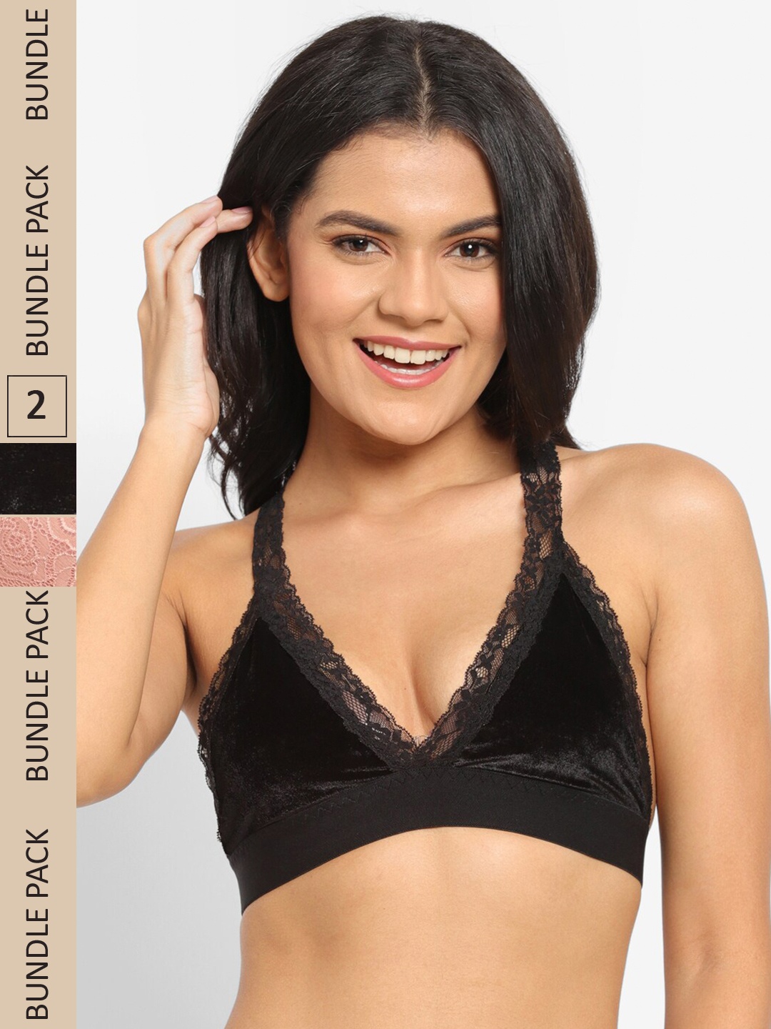 

N-Gal Pack Of 2 Floral Seamless Anti-Odour Bralette Bra NLBR02-Beige-09-Black-Beige
