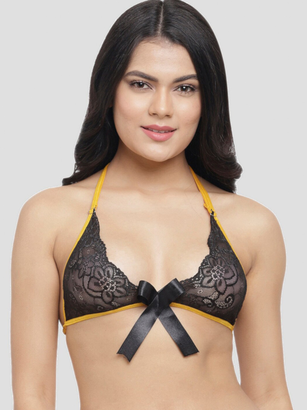 

N-Gal Floral Bralette Bra, Black