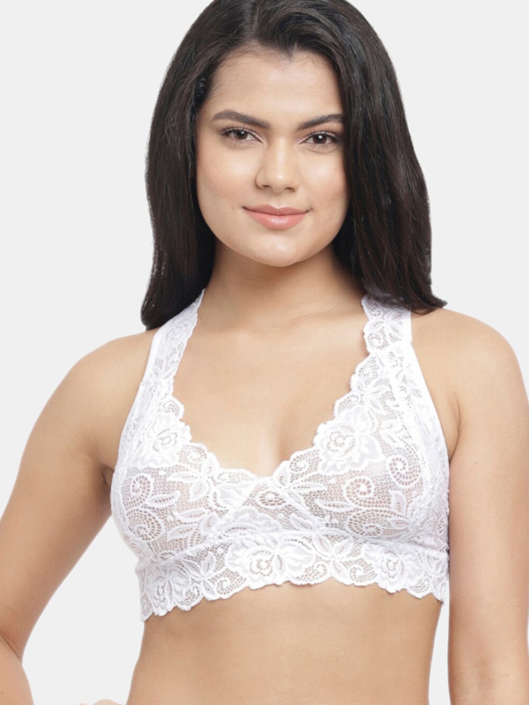 

N-Gal Non-Padded Floral Lace Anti-Odour Racer Back Bralette Bra NRBR14-White