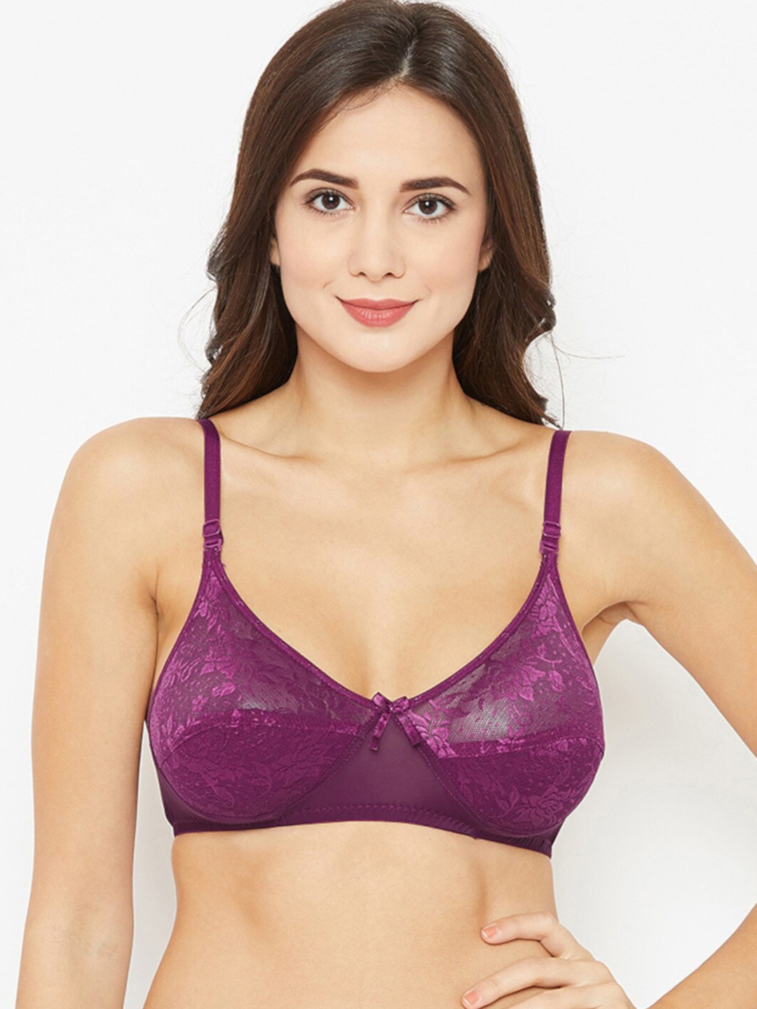 

N-Gal Non-Padded Floral Lace Anti-Odour Bralette Bra NTBR11-Purple