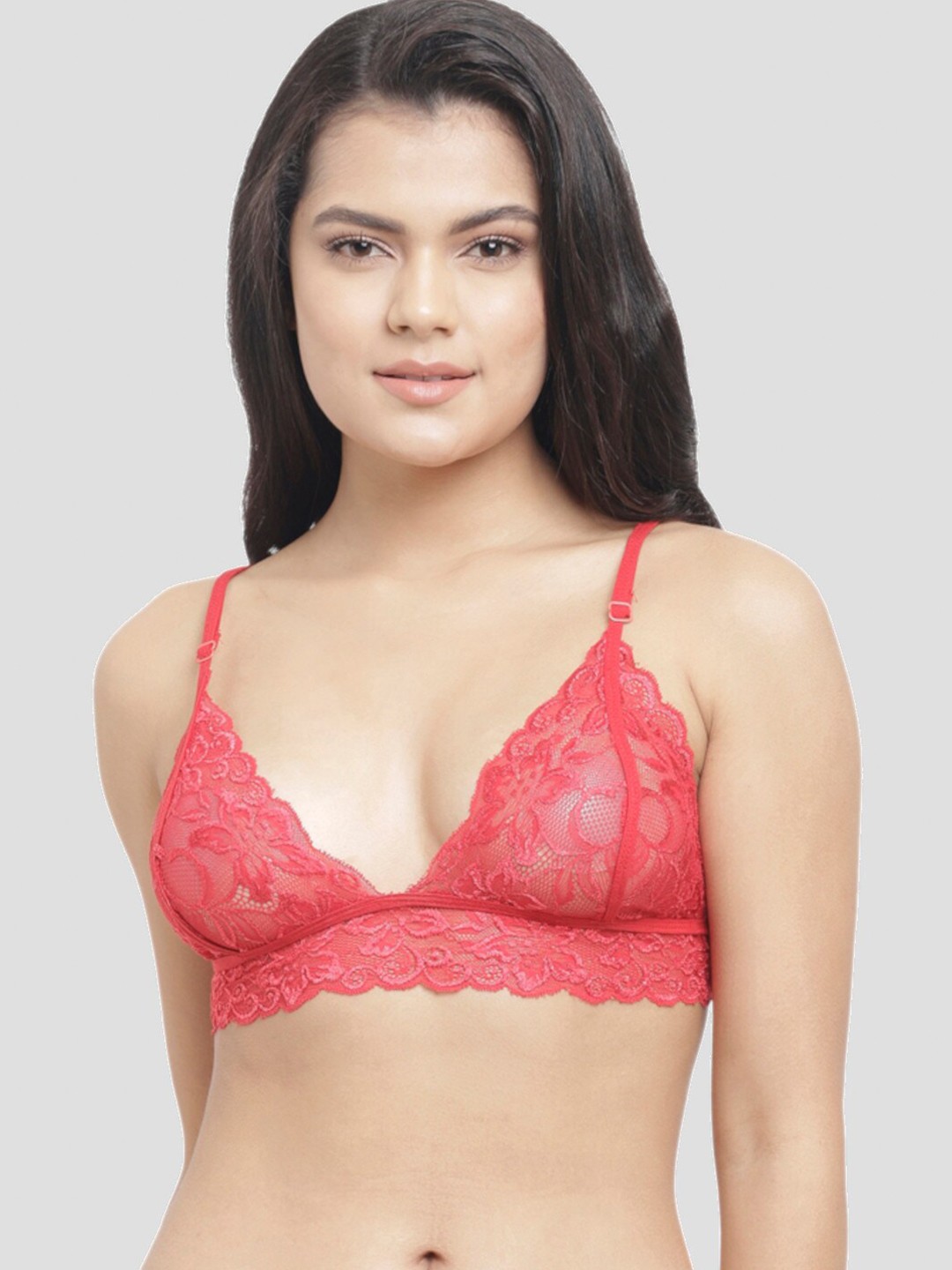 

N-Gal Non-Padded Floral Lace Anti-Odour Bralette Bra NRBR09-Red