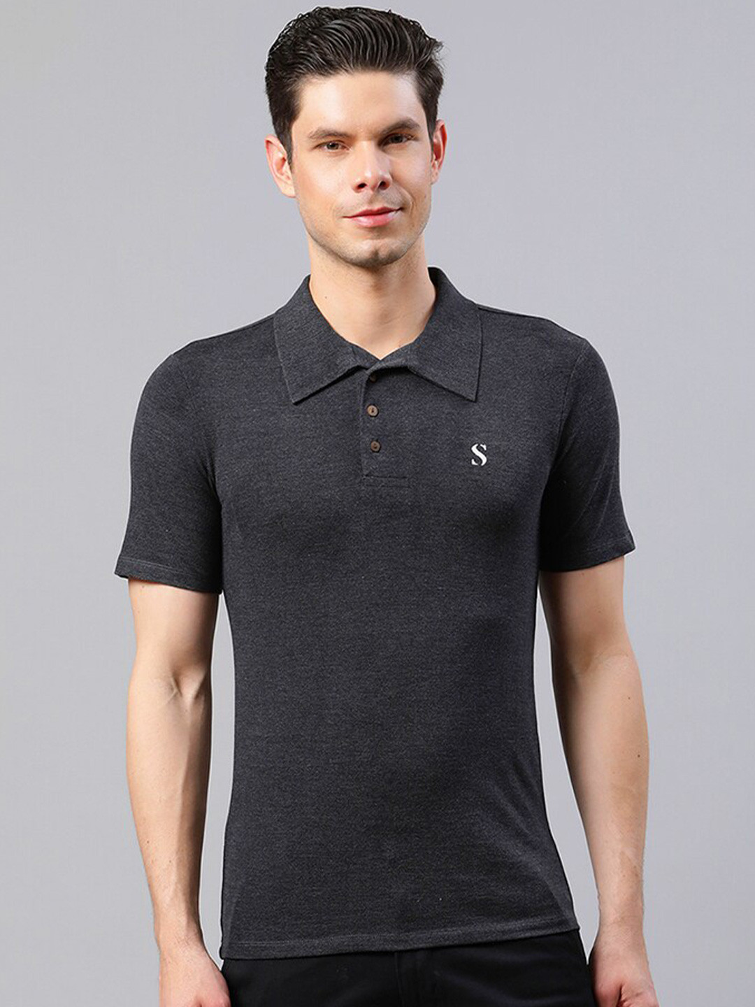 

HOUSE OF S Men Polo Collar Slim Fit Cotton T-shirt, Grey