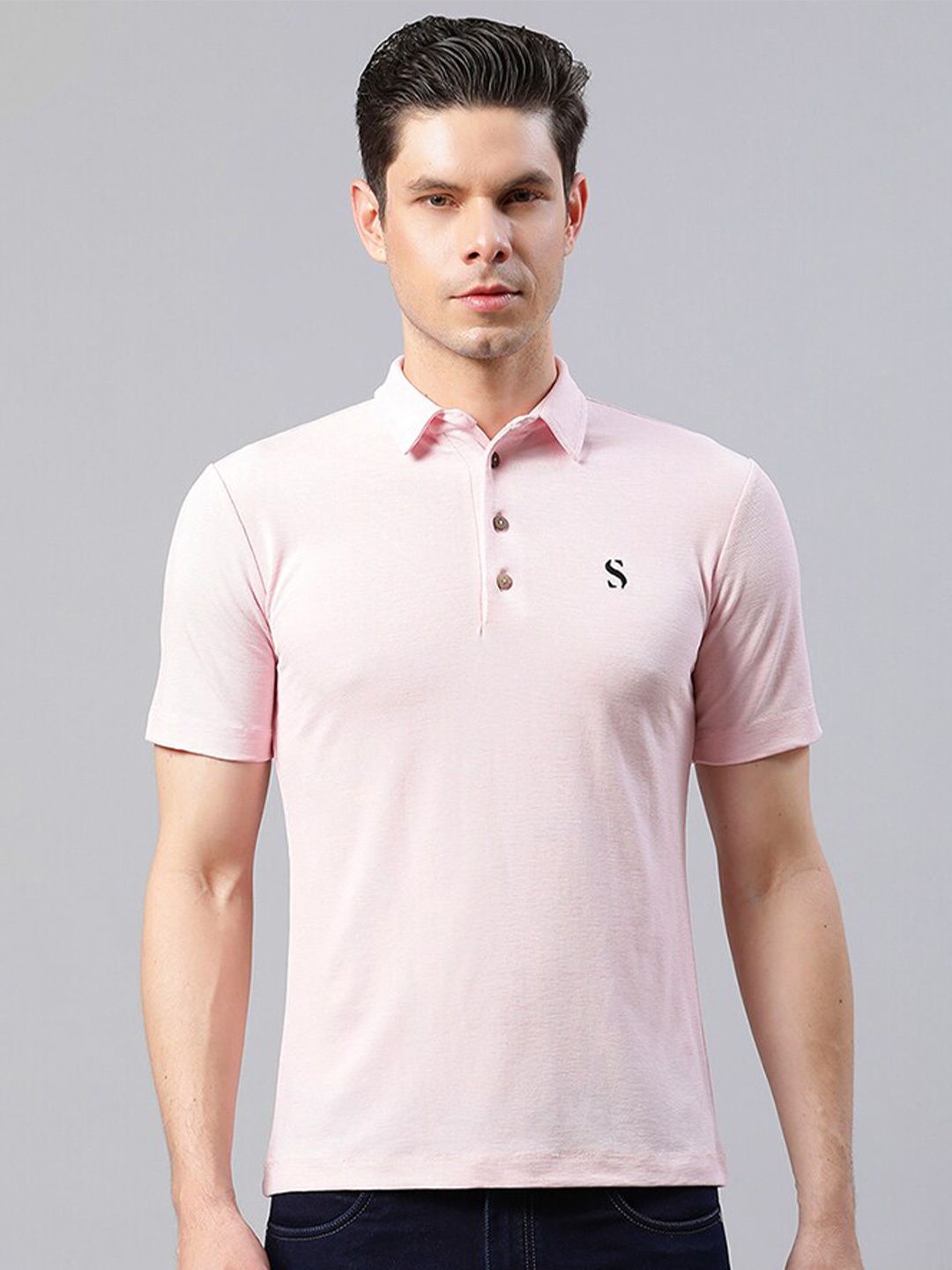 

HOUSE OF S Men Polo Collar Slim Fit Cotton T-shirt, Pink