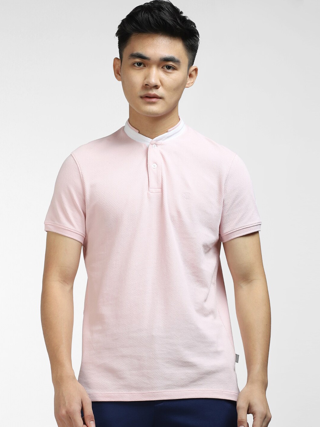 

Jack & Jones Men Henley Neck Slim Fit Cotton T-shirt, Pink