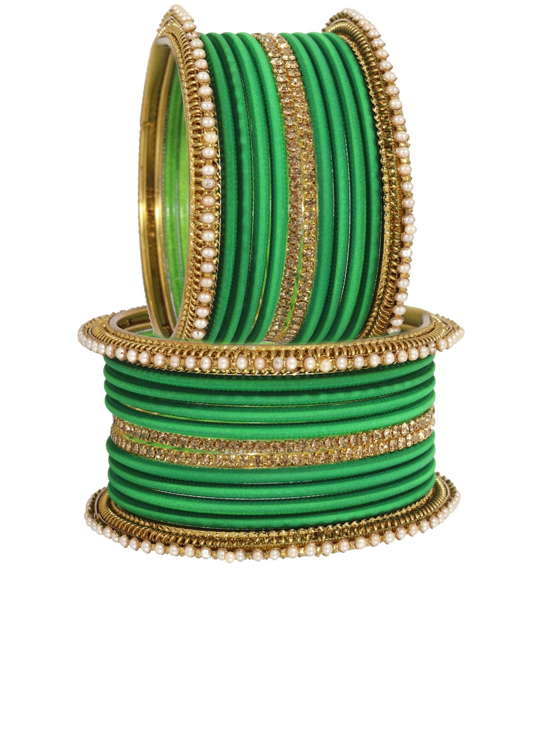 

NMII 24 Pieces Pearl-Studded & Beaded Bangles, Green