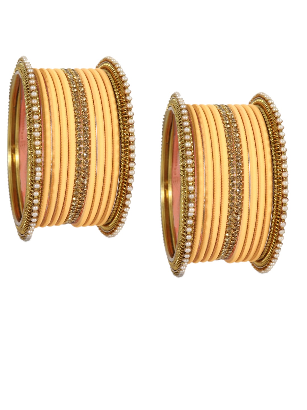 

NMII Set Of 24 CZ & Pearls Studded Bangles, Gold