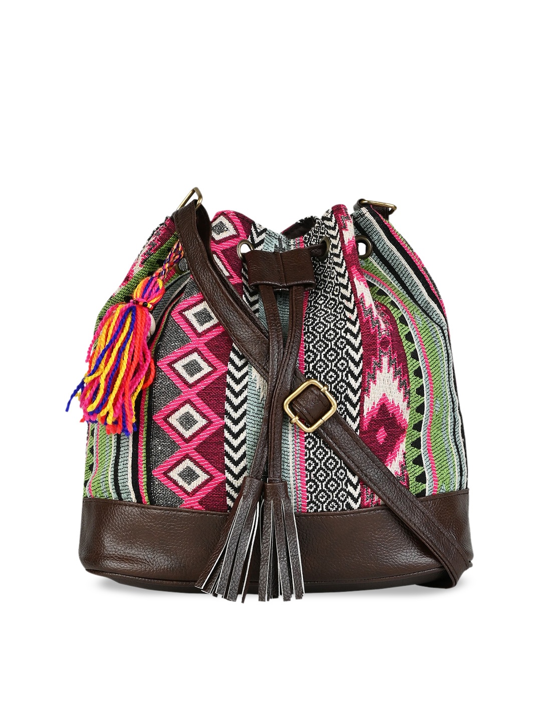 Vivinkaa Geometric PU Oversized Bucket Sling Bag, Pink