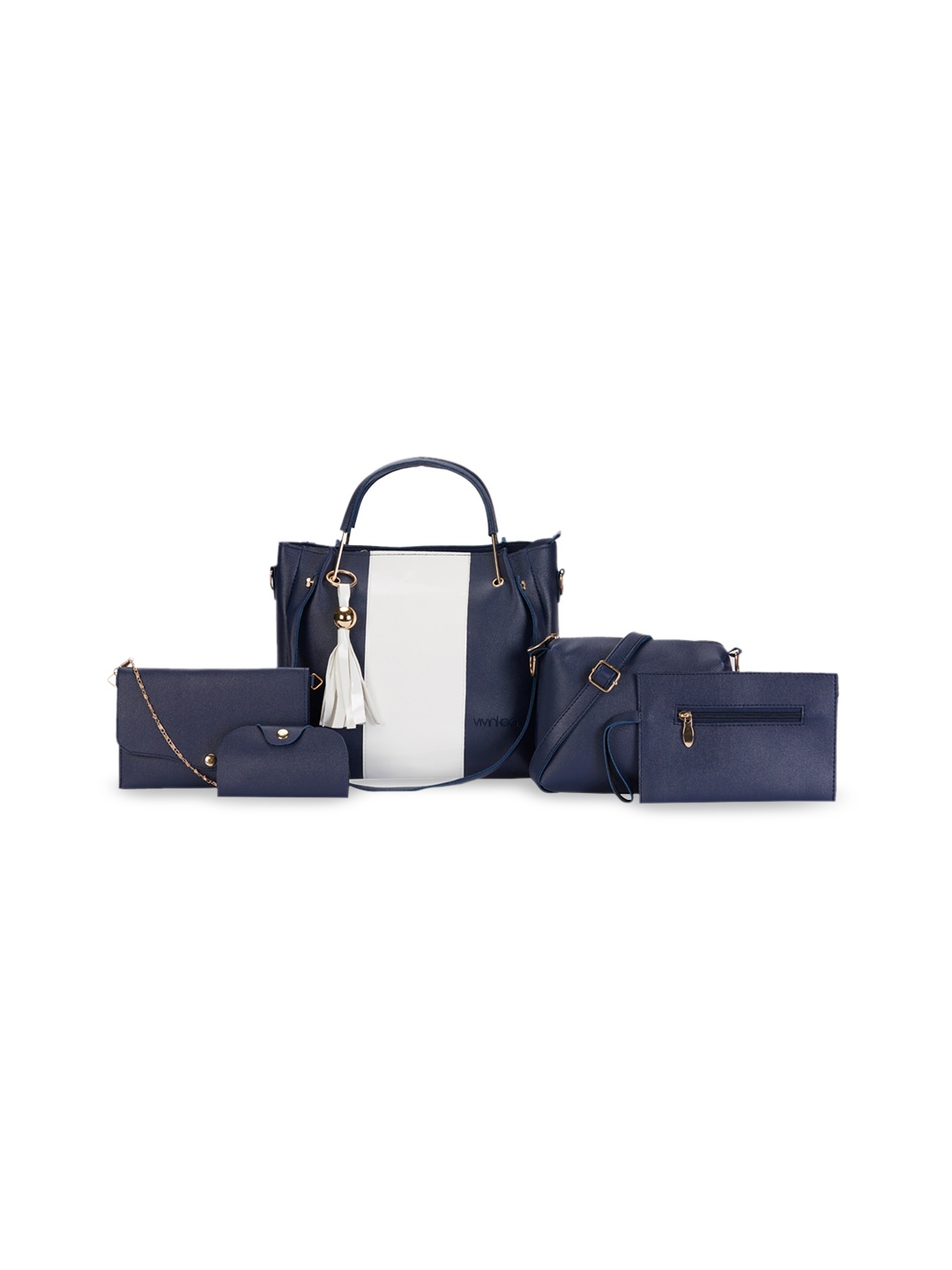 

Vivinkaa Pack Of 5 Colourblocked PU Structured Handheld Bag, Navy blue