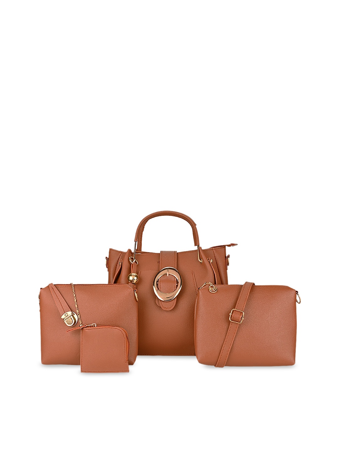 

Vivinkaa Women 4 Pcs Of Combo PU Structured Handheld Bag Set, Tan