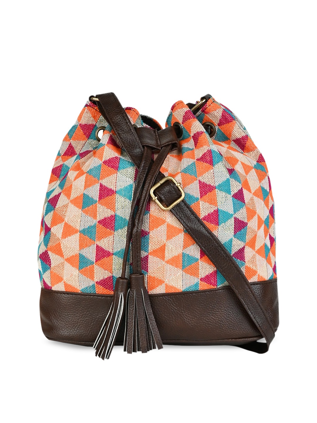 

Vivinkaa Women Geometric Printed PU Bucket Sling Bag with Tasselled, Orange